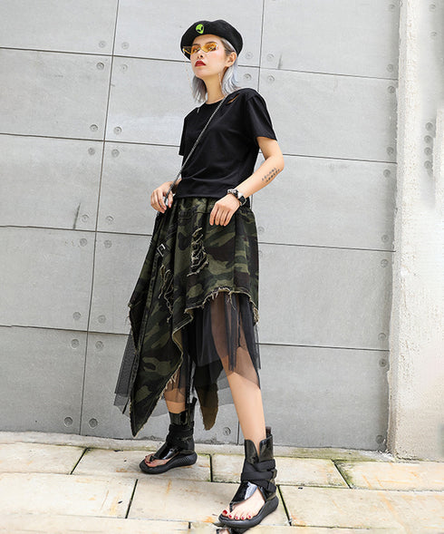 Mesh Layered Camouflage Skirt
