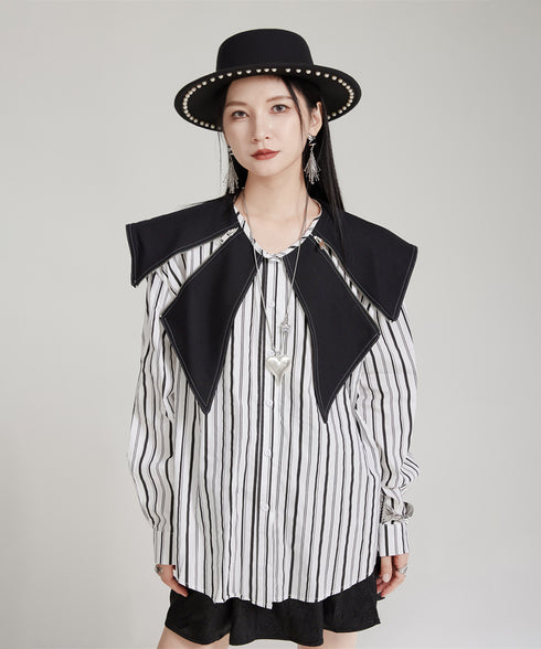 Zipper Big Collar Blouse