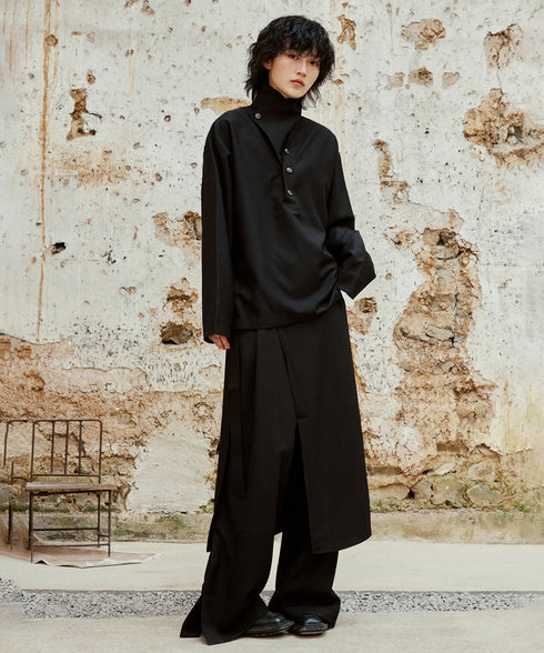 Retro Button Stand Collar Blouse