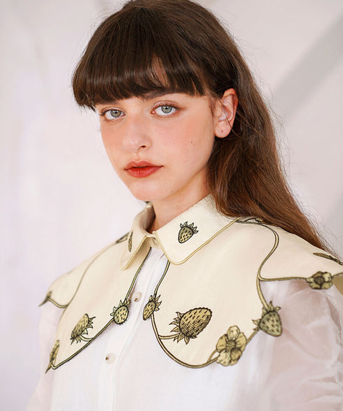 Strawberry Embroidery Collar Blouse