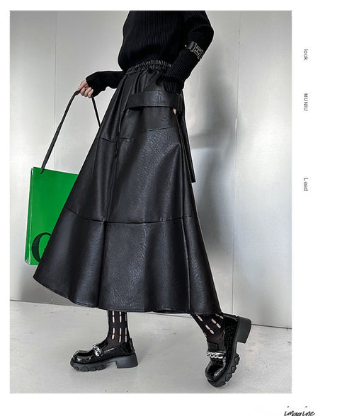 Splicing Zipper Flare Skirt