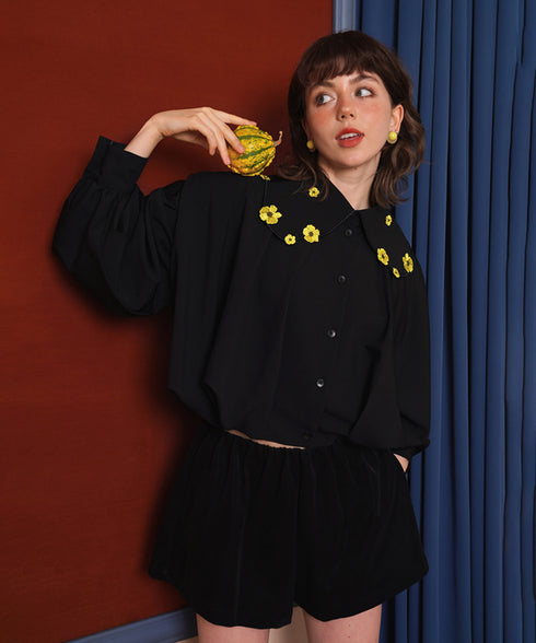 Small Flower Embroidery Collar Blouse