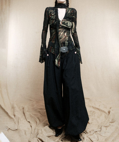 Low-neck Bow See-through Top