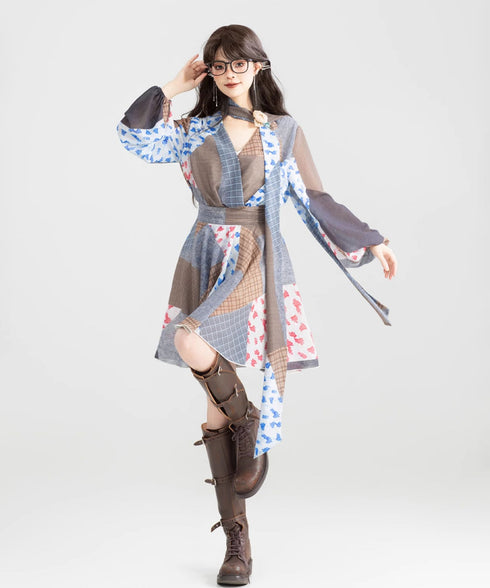 Retro Block Irregular Dress