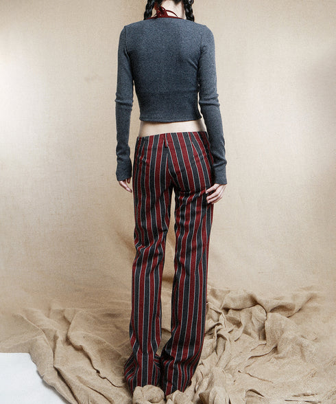 Striped Low Waist Bootcut Pants