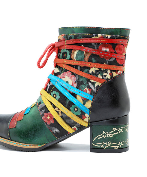 Colorful Strap Flower Short Boots