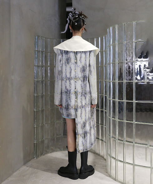 Tie-dye Print Collarless Jacket