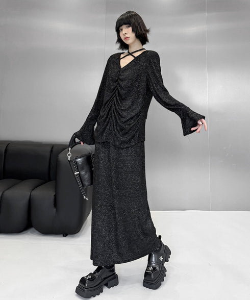 Shiny Gathered Top & Skirt