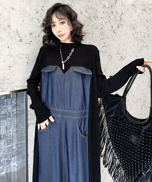 Denim Switching Dress