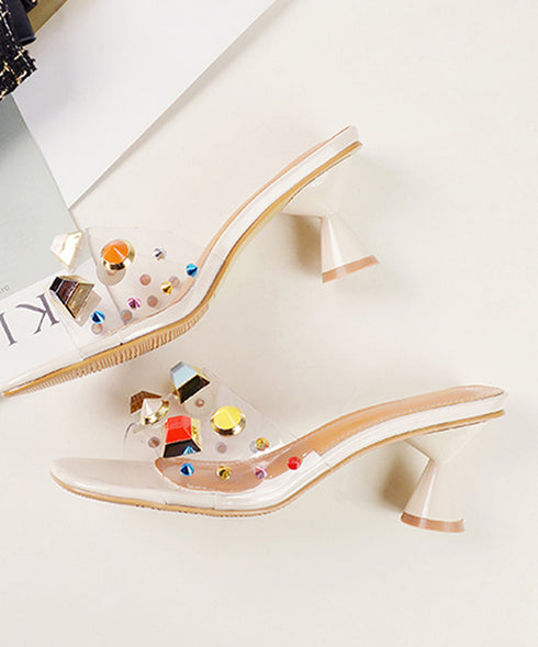 Cone Heel Colorful Jewel Sandals