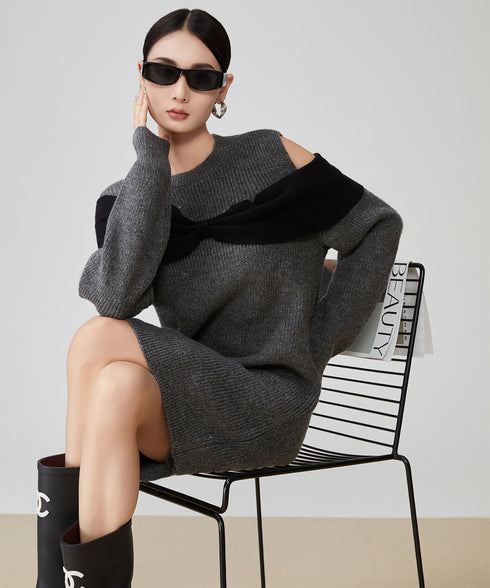 Shoulder Cut-out Knit Dress
