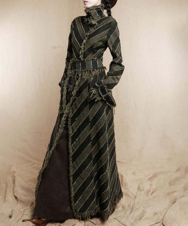 Diagonal Striped Denim Long Coat