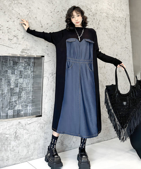 Denim Switching Dress