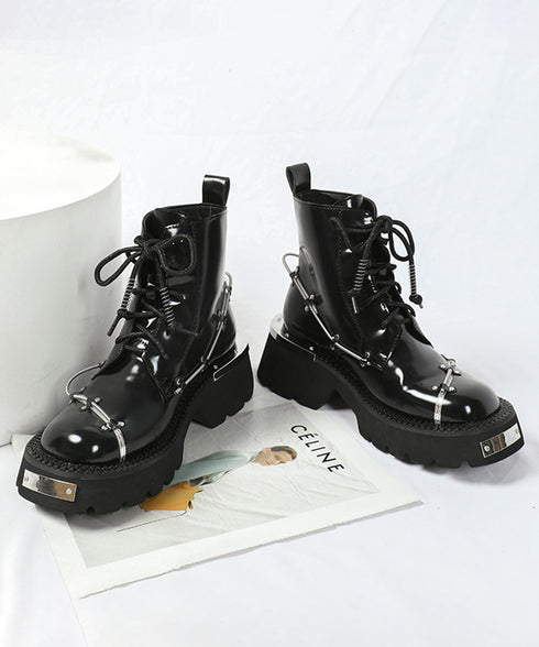 Wire Design Lace-up Boots