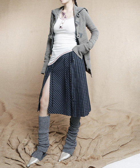 Double Zipper Plaid Pleated Skirt