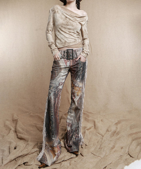 Medieval Print Tassel Pants