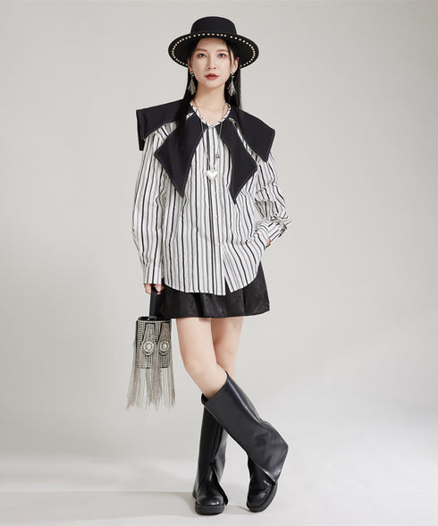 Zipper Big Collar Blouse