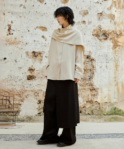 Cross Stand Collar Scarf Blouse