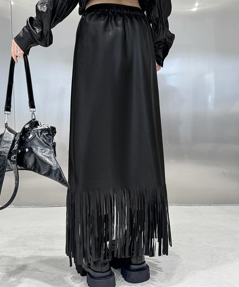 Faux Leather Fringe Skirt