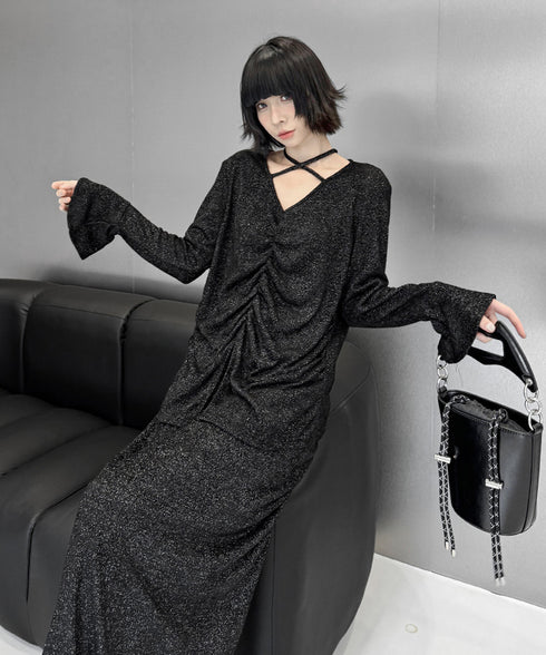 Shiny Gathered Top & Skirt