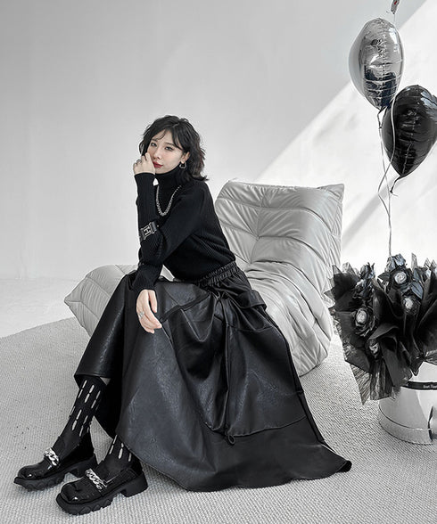 Splicing Zipper Flare Skirt