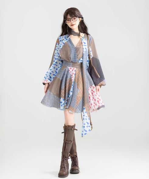 Retro Block Irregular Dress