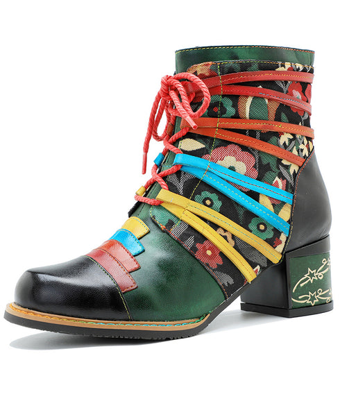 Colorful Strap Flower Short Boots