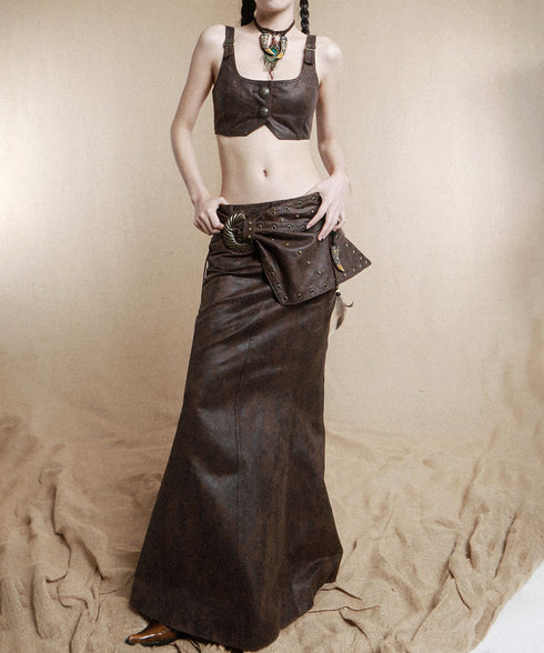 Feather Tassel Rivet Wide Belt