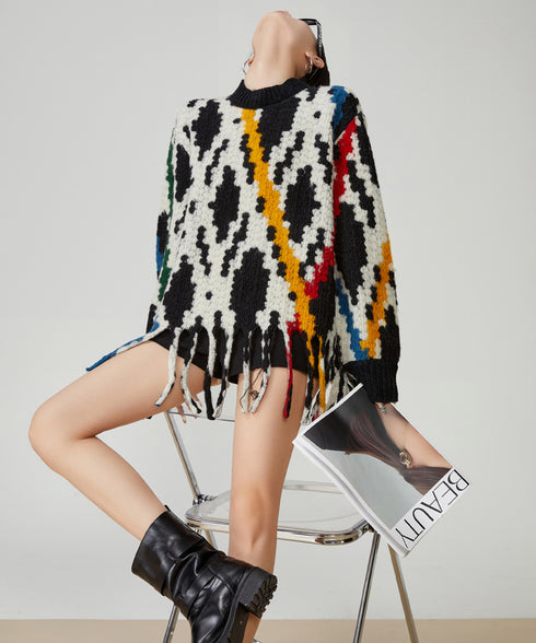 Jacquard Tassel Sweater