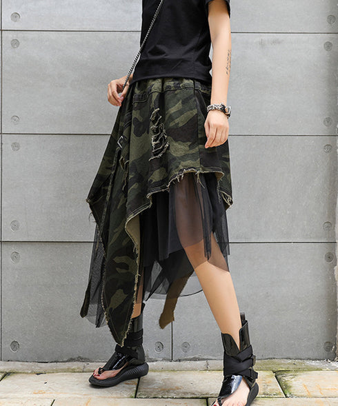 Mesh Layered Camouflage Skirt