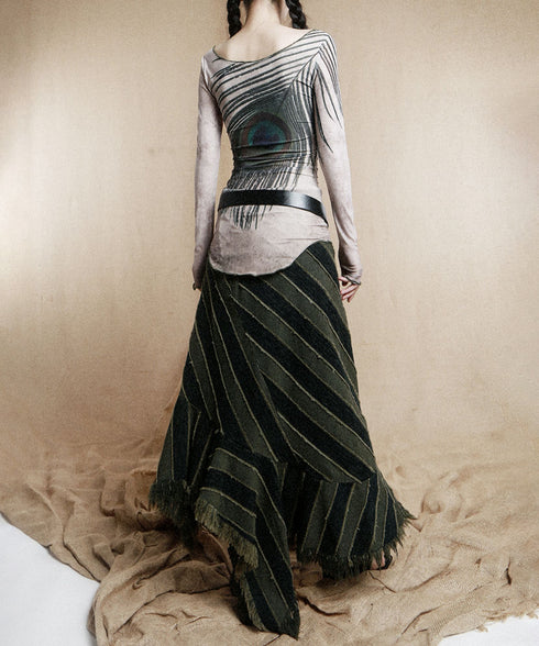 Diagonal Striped Denim Skirt