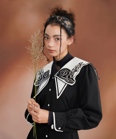 Deer Embroidery Collar Dress