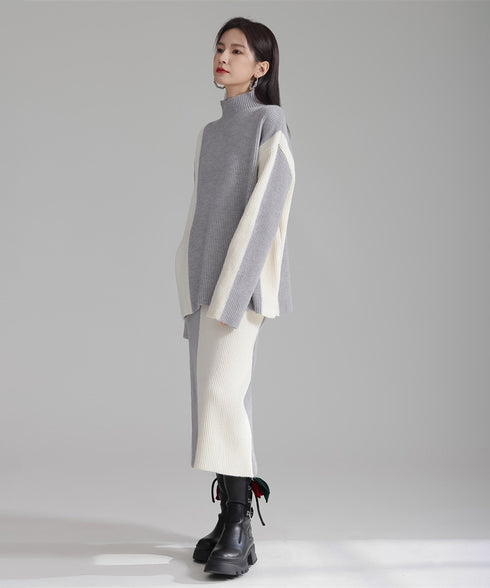 Bicolor Sweater & Skirt Co-ord