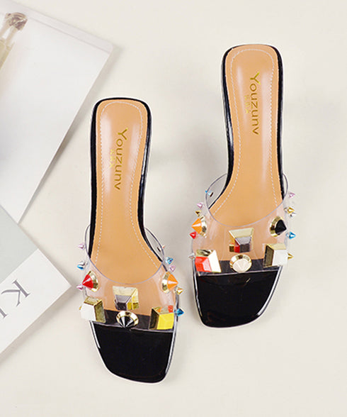 Cone Heel Colorful Jewel Sandals