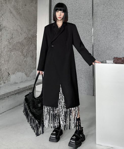 Solid Collar Long Jacket