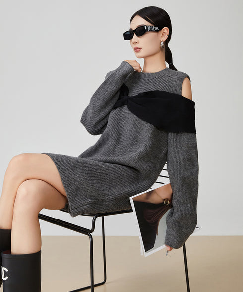Shoulder Cut-out Knit Dress