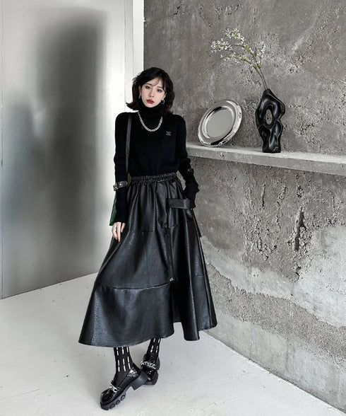 Splicing Zipper Flare Skirt