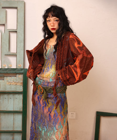 Printed Frill Line Short Jacket