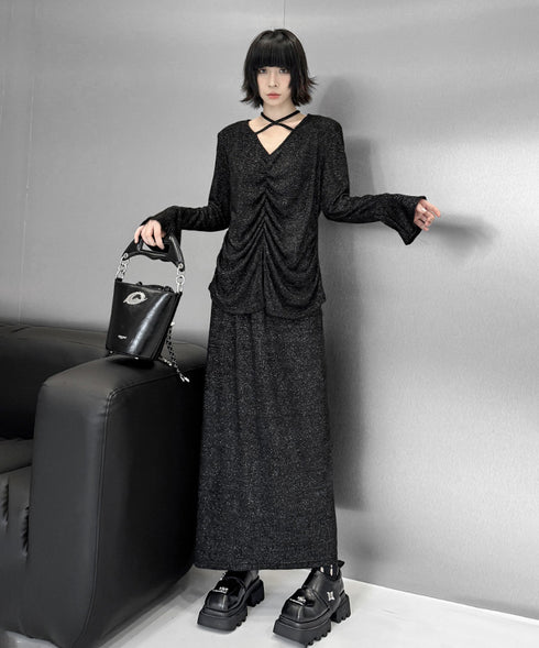 Shiny Gathered Top & Skirt