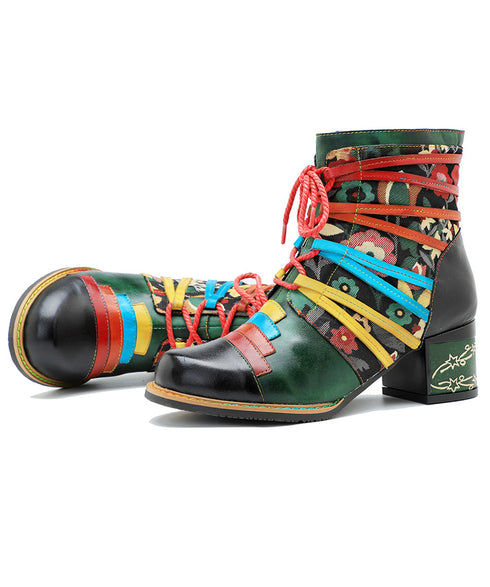 Colorful Strap Flower Short Boots