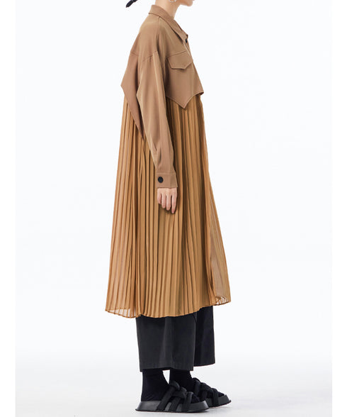 Pleated Patchwork Long Blouse