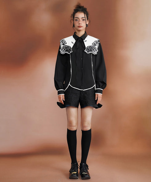Deer Embroidery Collar Blouse