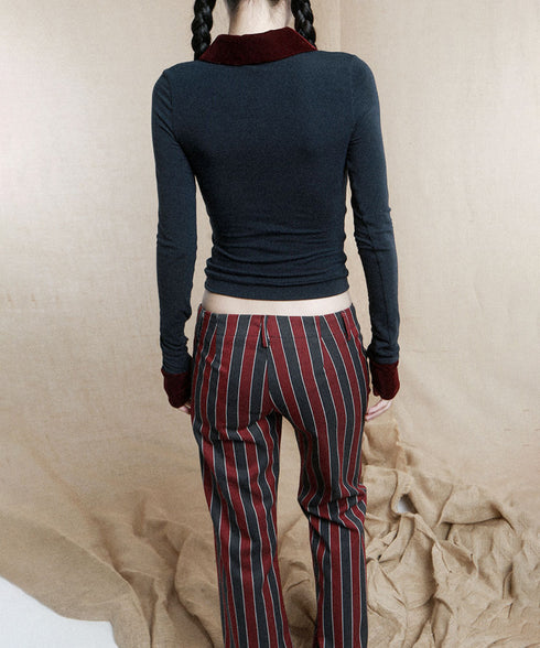 Faux Layered Open Collar Top