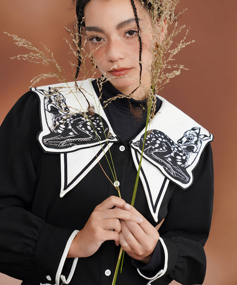 Deer Embroidery Collar Dress