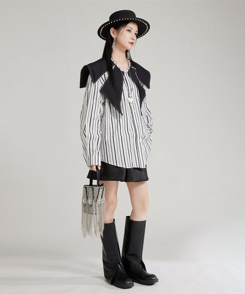 Zipper Big Collar Blouse