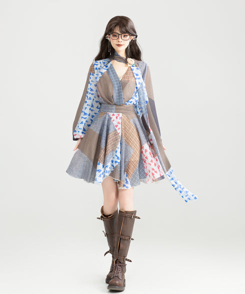 Retro Block Irregular Dress
