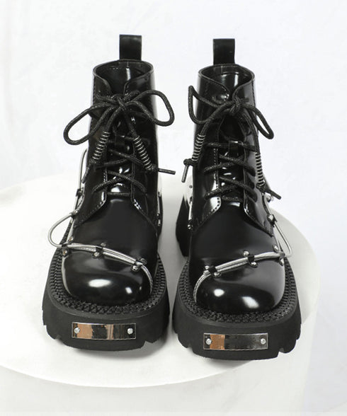 Wire Design Lace-up Boots