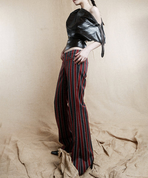 Striped Low Waist Bootcut Pants