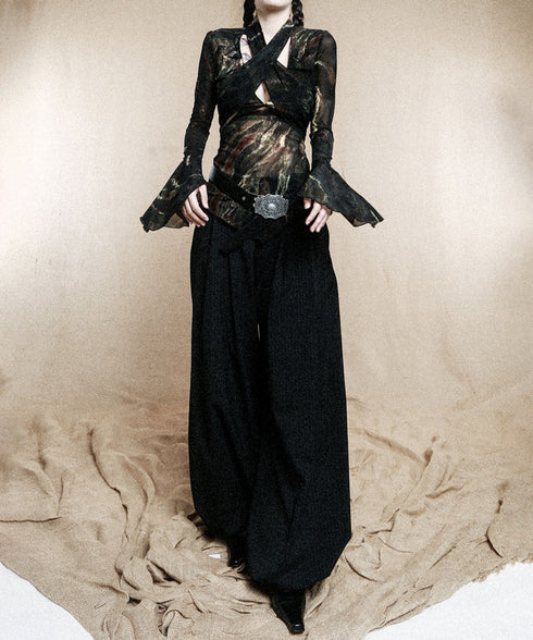 Low-neck Bow See-through Top