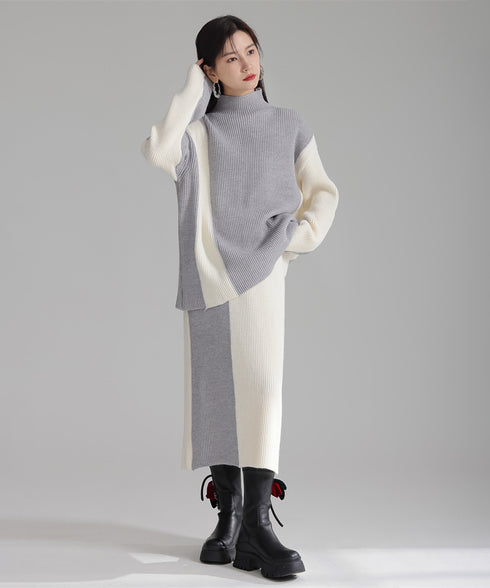 Bicolor Sweater & Skirt Co-ord